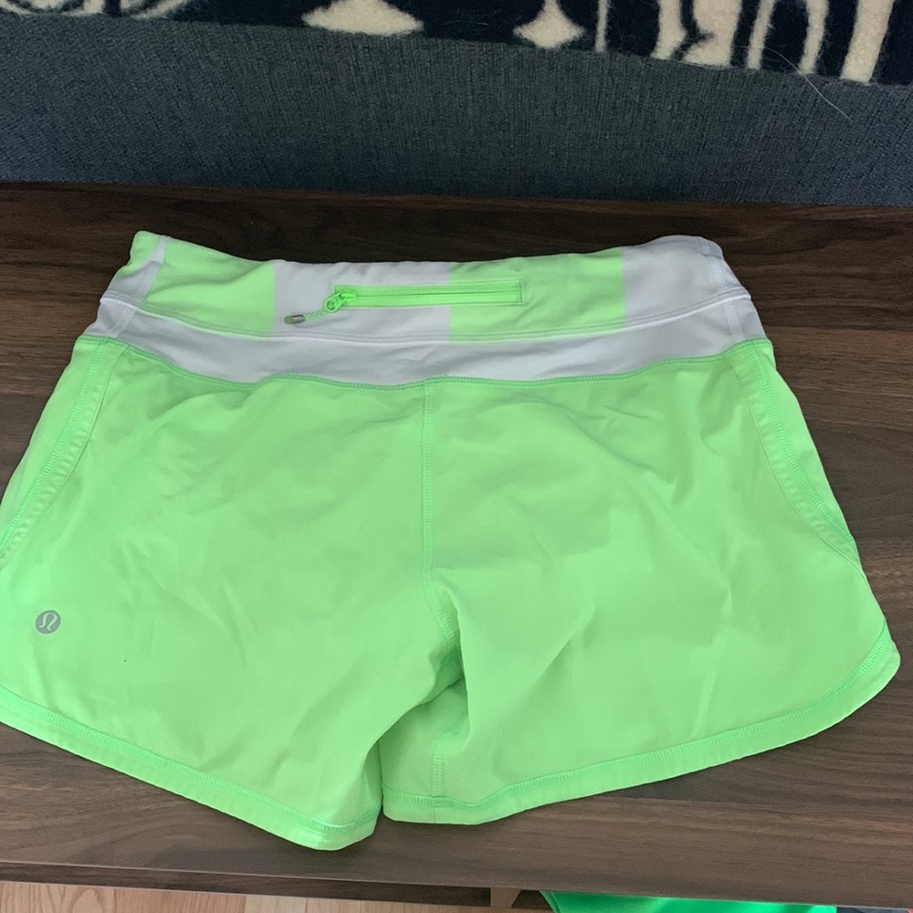 Lululemon running shorts. Neon green.